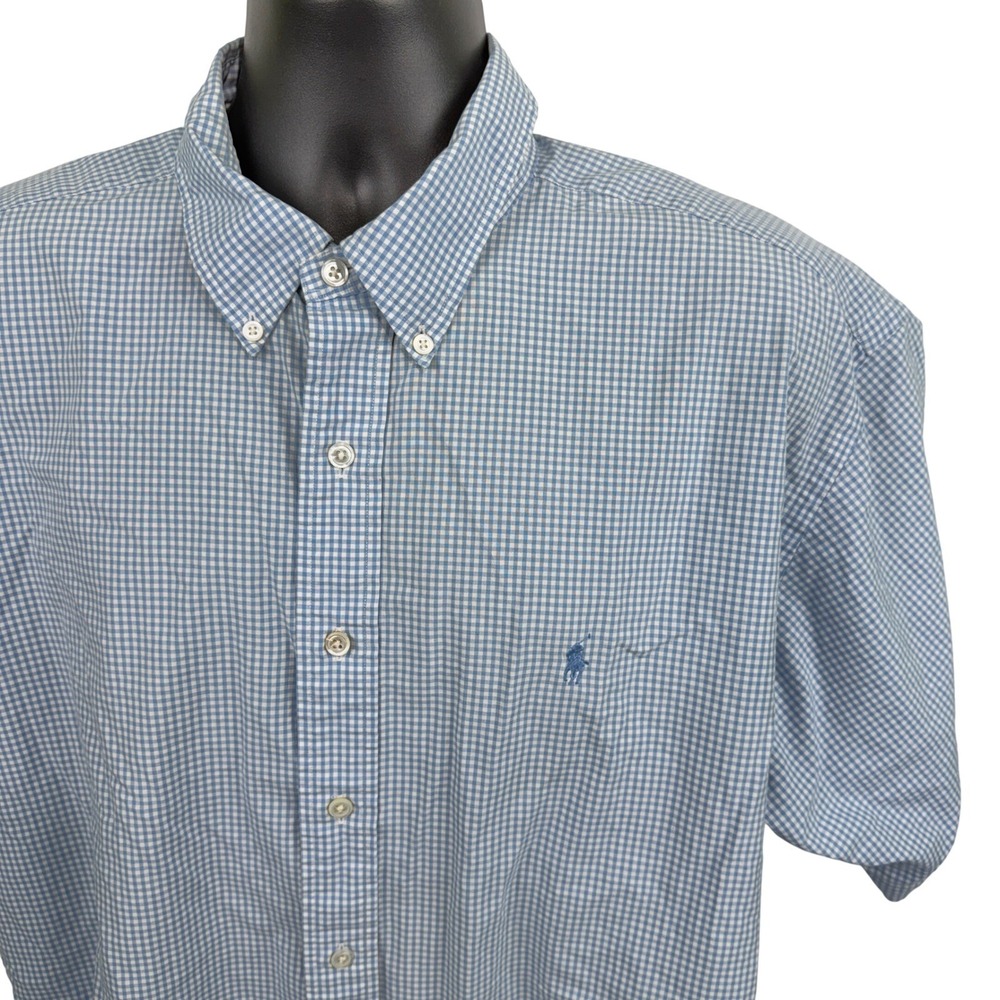 Ralph Lauren Blake Mens XXL Gingham Short Sleeve Button Down Shirt Blue